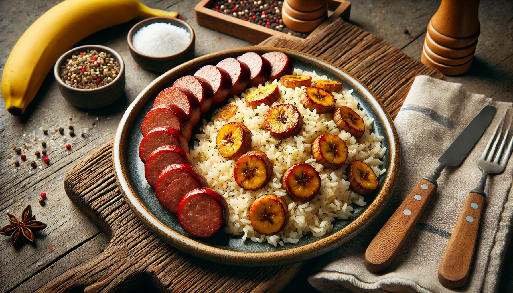 Grützwurst mit Bananenreis