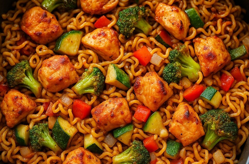Airfryer-Asia-Pfanne mit YumYum-Nudeln, Hähnchen & Gemüse