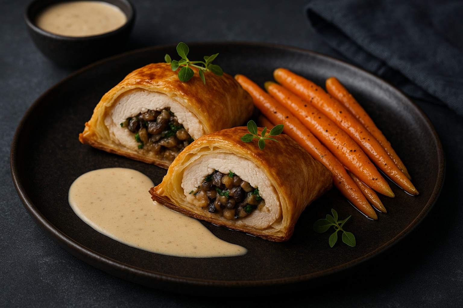 Blätterteigtaschen mit Hähnchen-Pilz-Füllung